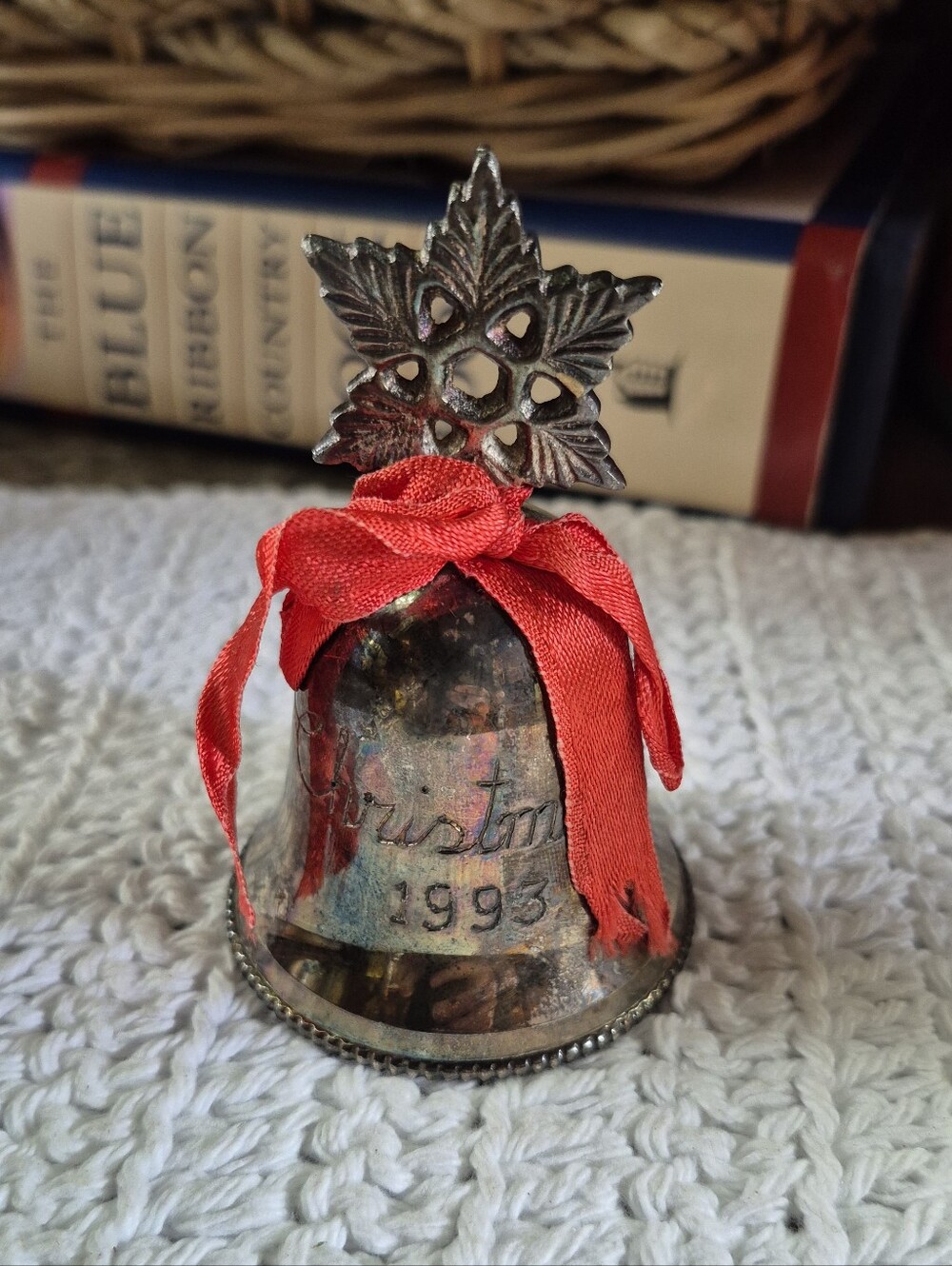 🌿5/$25 1993 Silver-Plate Christmas Bell Ornament International Silver Company